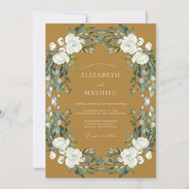 Invitation Mariage Rose Blanche Ocre (Devant)