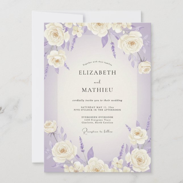 Invitation Mariage Rose Blanche Pervenche (Devant)