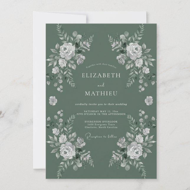 Invitation Mariage Rose Blanche Sauge (Devant)
