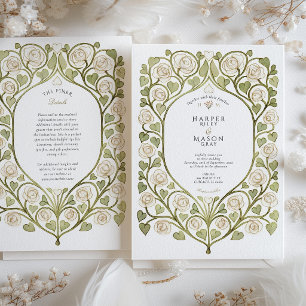 Invitation Mariage Rose Blanche & Vigne à Cœur
