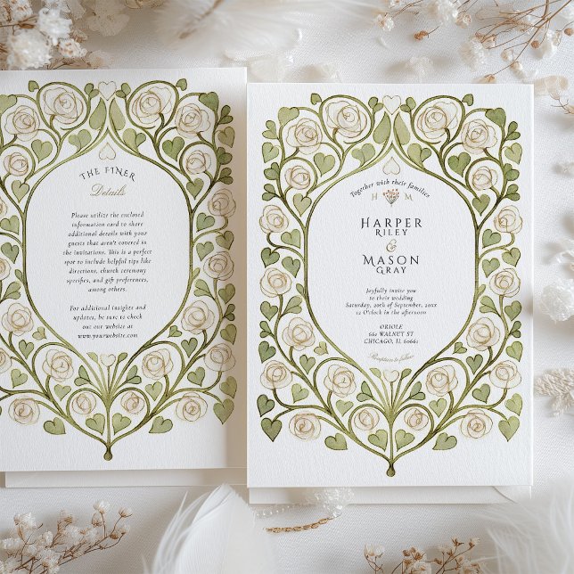 Invitation Mariage Rose Blanche & Vigne à Cœur (Créateur téléchargé)