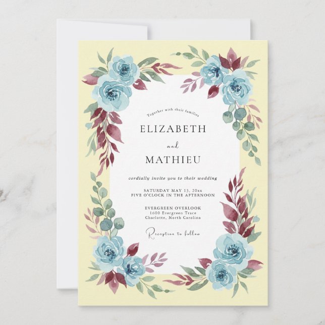 Invitation Mariage Rose Bleu (Devant)