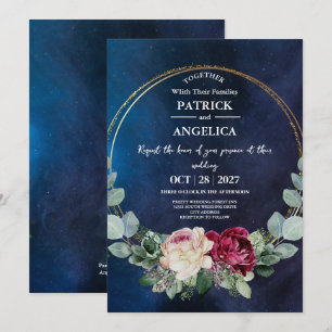 Invitation Mariage rose bleu bleu de la marine moderne