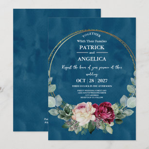 Invitation Mariage rose bleu bleu de la marine moderne