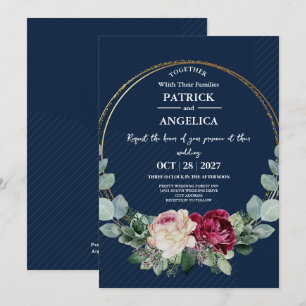 Invitation Mariage rose bleu bleu de la marine moderne