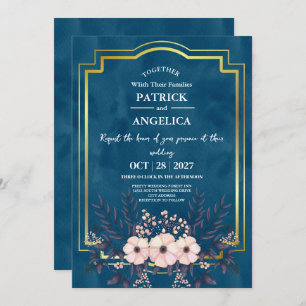 Invitation Mariage rose bleu bleu de la marine moderne