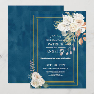 Invitation Mariage rose bleu bleu de la marine moderne