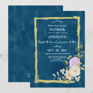 Invitation Mariage rose bleu bleu de la marine moderne