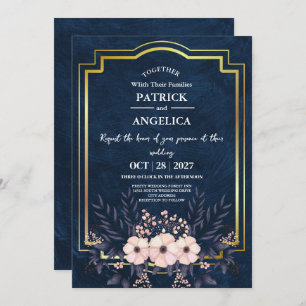 Invitation Mariage rose bleu bleu de la marine moderne