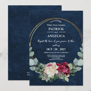 Invitation Mariage rose bleu bleu de la marine moderne