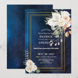Invitation Mariage rose bleu bleu de la marine moderne