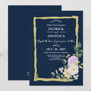 Invitation Mariage rose bleu bleu de la marine moderne