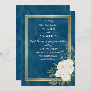 Invitation Mariage rose bleu bleu de la marine moderne