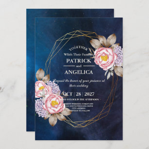 Invitation Mariage rose bleu bleu de la marine moderne