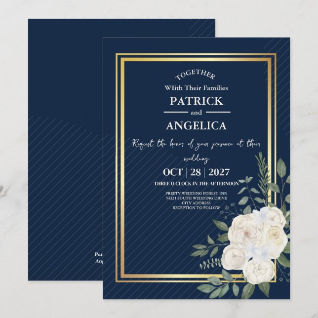 Invitation Mariage rose bleu bleu de la marine moderne (Devant / Derrière)