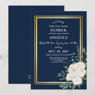 Invitation Mariage rose bleu bleu de la marine moderne