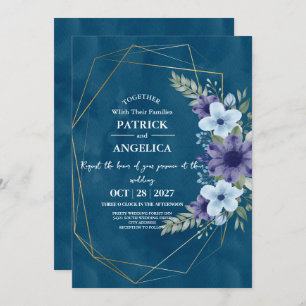 Invitation Mariage rose bleu bleu de la marine moderne