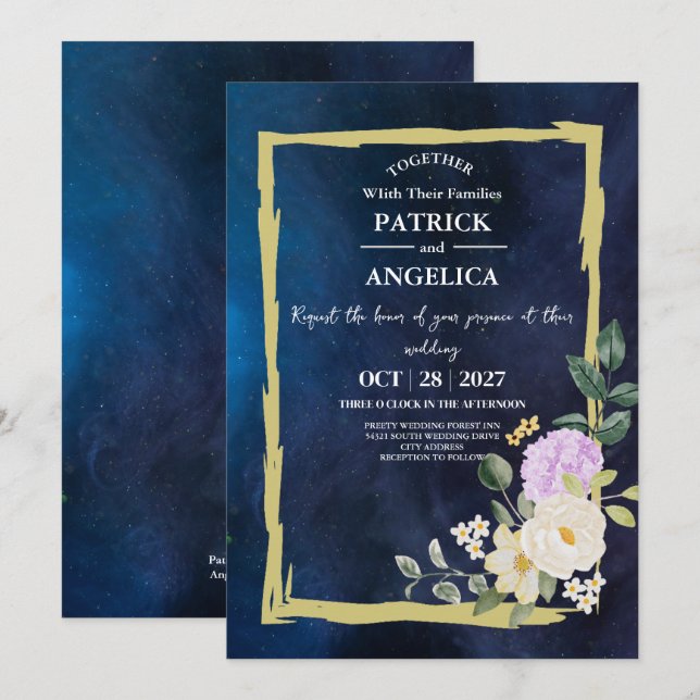 Invitation Mariage rose bleu bleu de la marine moderne (Devant / Derrière)
