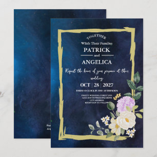 Invitation Mariage rose bleu bleu de la marine moderne