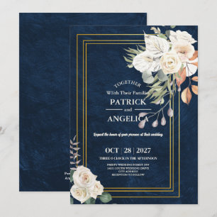 Invitation Mariage rose bleu bleu de la marine moderne