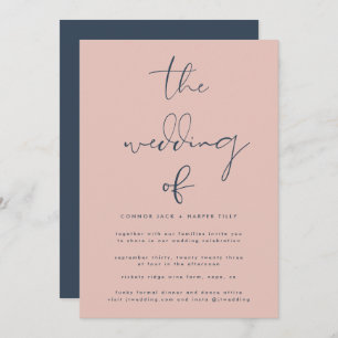 Invitation Mariage Rose bleu Dusty de la marine moderne