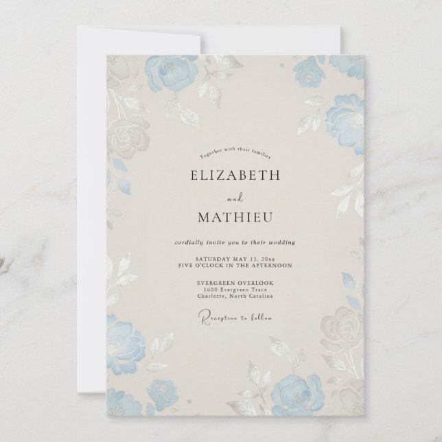 Invitation Mariage Rose Bleu Glacé (Devant)