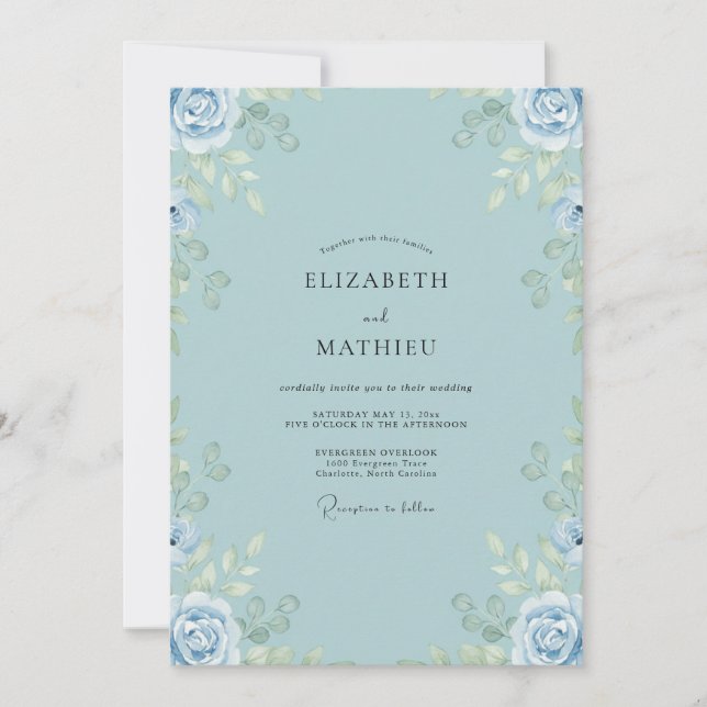 Invitation Mariage Rose Bleu Poudre (Devant)