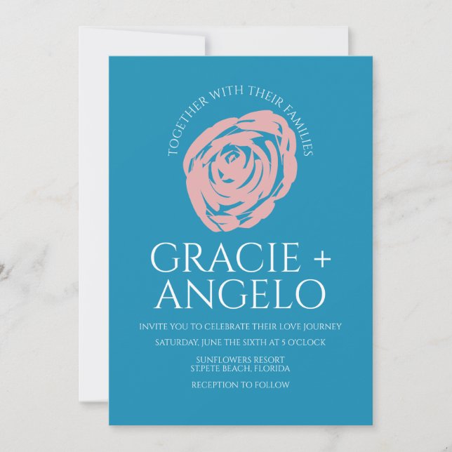 Invitation Mariage Rose Bleu Rose Abstraite (Devant)