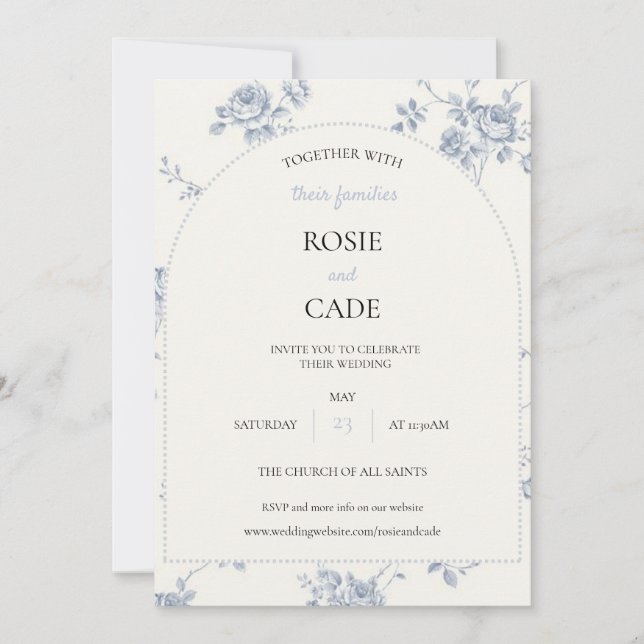 Invitation Mariage Rose Bleue  (Devant)