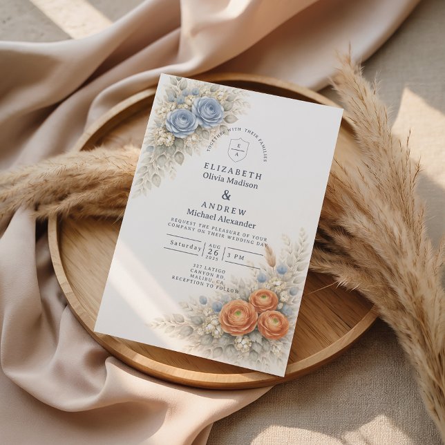 Invitation Mariage Rose Bleue Botanique (Créateur téléchargé)