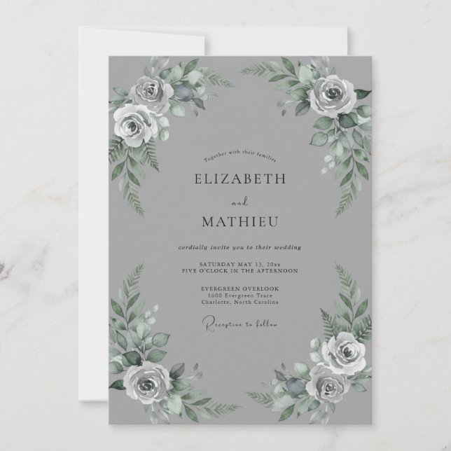 Invitation Mariage Rose Blush Gris Acier (Devant)