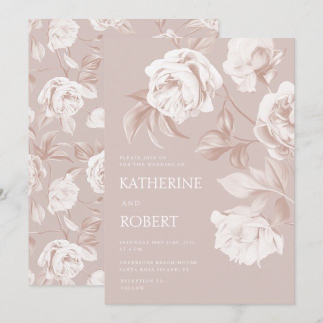 Invitation Mariage Rose botanique moderne (Devant / Derrière)