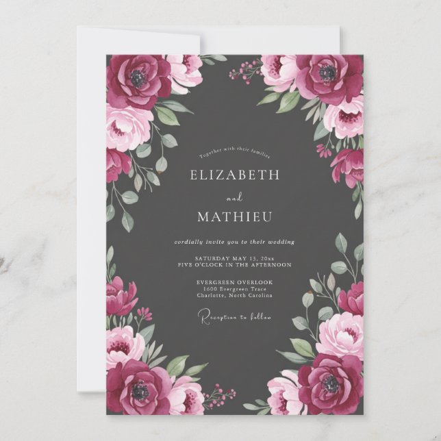 Invitation Mariage Rose Bourgogne (Devant)