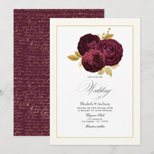 Invitation Mariage Rose Bourgogne et Or