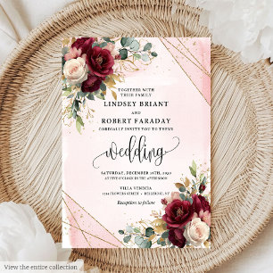 Invitation Mariage Rose brillant Boho Deep Red