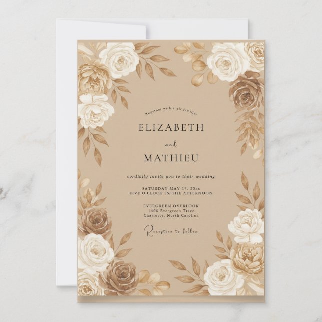 Invitation Mariage Rose Bronze Champagne (Devant)