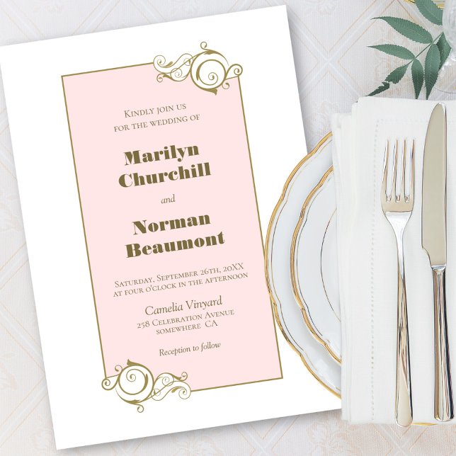 Invitation Mariage rose cadre doré moderne (Créateur téléchargé)
