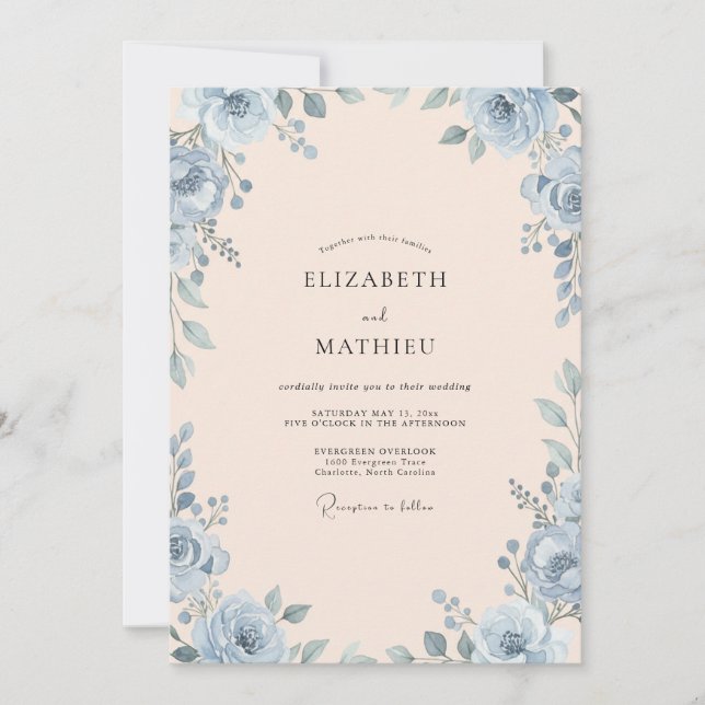 Invitation Mariage Rose Champagne Acier (Devant)