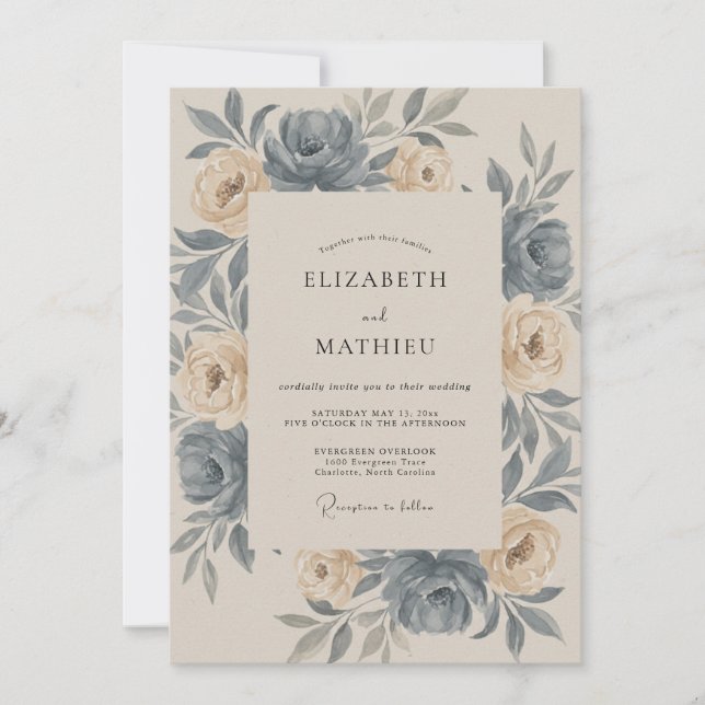 Invitation Mariage Rose Champagne Ardoise (Devant)