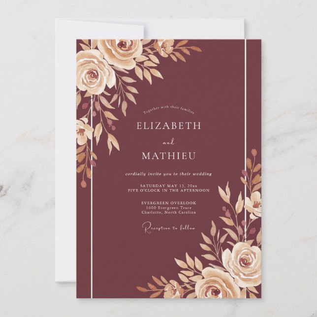 Invitation Mariage Rose Champagne Bourgogne (Devant)