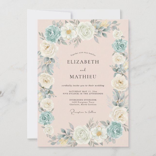 Invitation Mariage Rose Champagne Céleste (Devant)