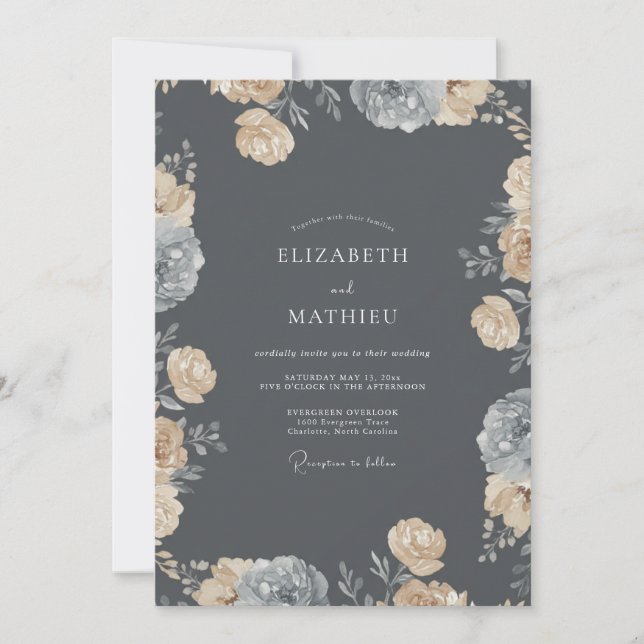 Invitation Mariage Rose Champagne Charbon (Devant)