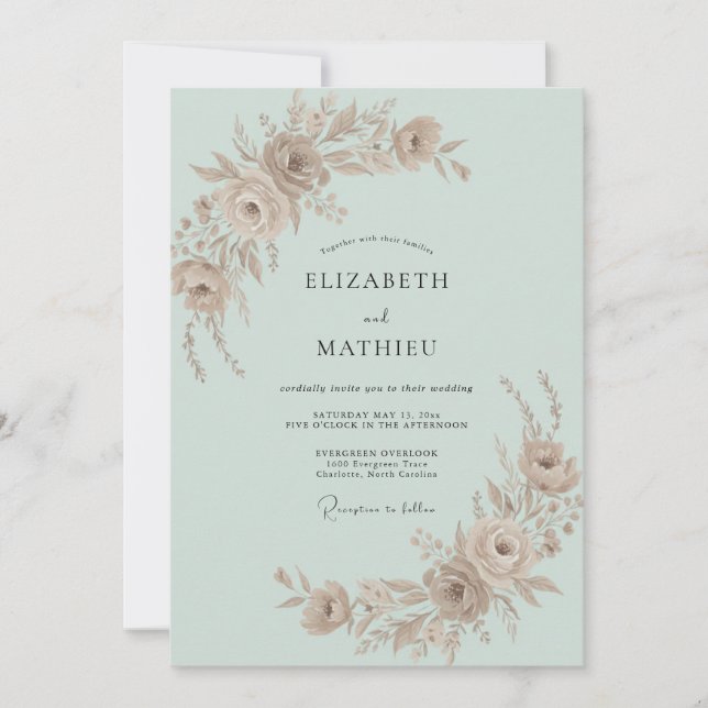 Invitation Mariage Rose Champagne Menthe (Devant)
