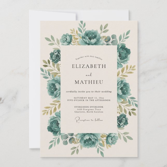 Invitation Mariage Rose Champagne Mousse de Mer (Devant)