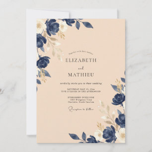 Invitation Mariage Rose Champagne Navy