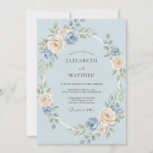 Invitation Mariage Rose Champagne Pervenche
