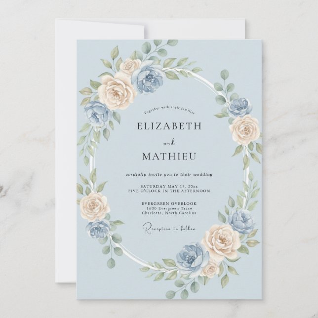 Invitation Mariage Rose Champagne Pervenche (Devant)