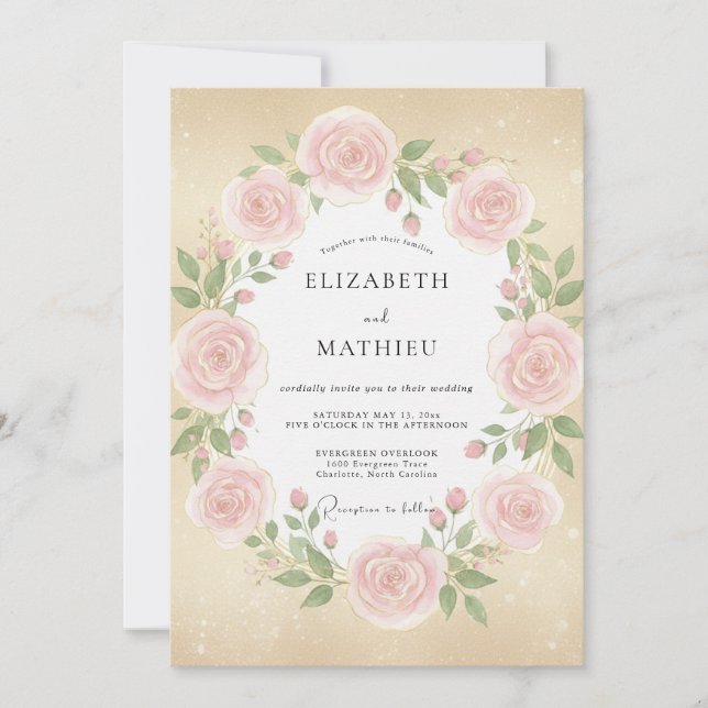Invitation Mariage Rose Champagne Rosé (Devant)