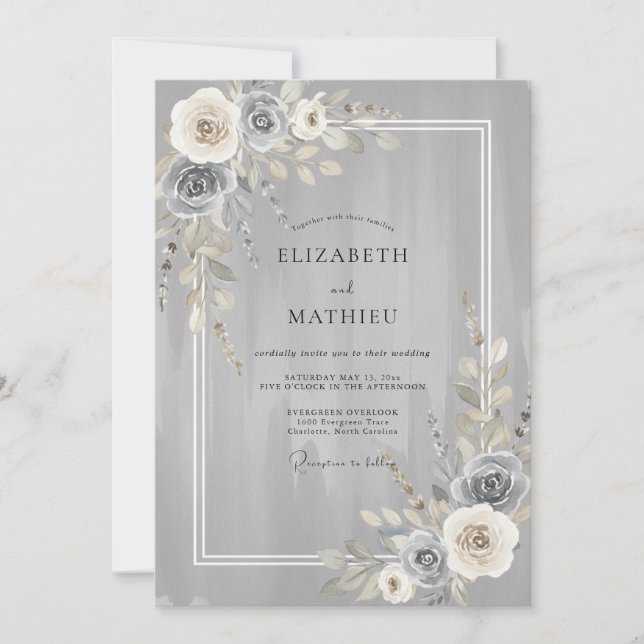Invitation Mariage Rose Charbon Argent (Devant)
