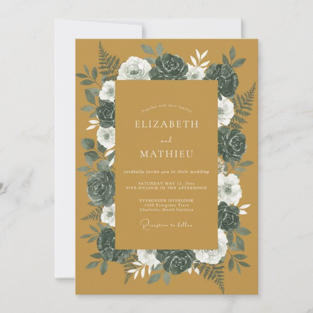 Invitation Mariage Rose Charbon Moutarde (Devant)